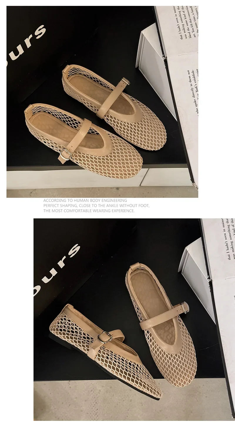 Breathable Women Mesh Ballet Flats - Strappy Round Toe