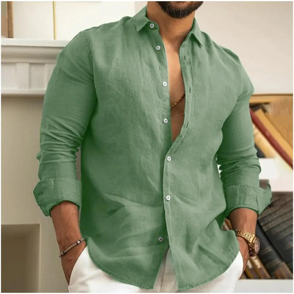 Lightweight Linen Beach Shirt for Men, Breathable Summer Casual Wear, Relaxed Fit