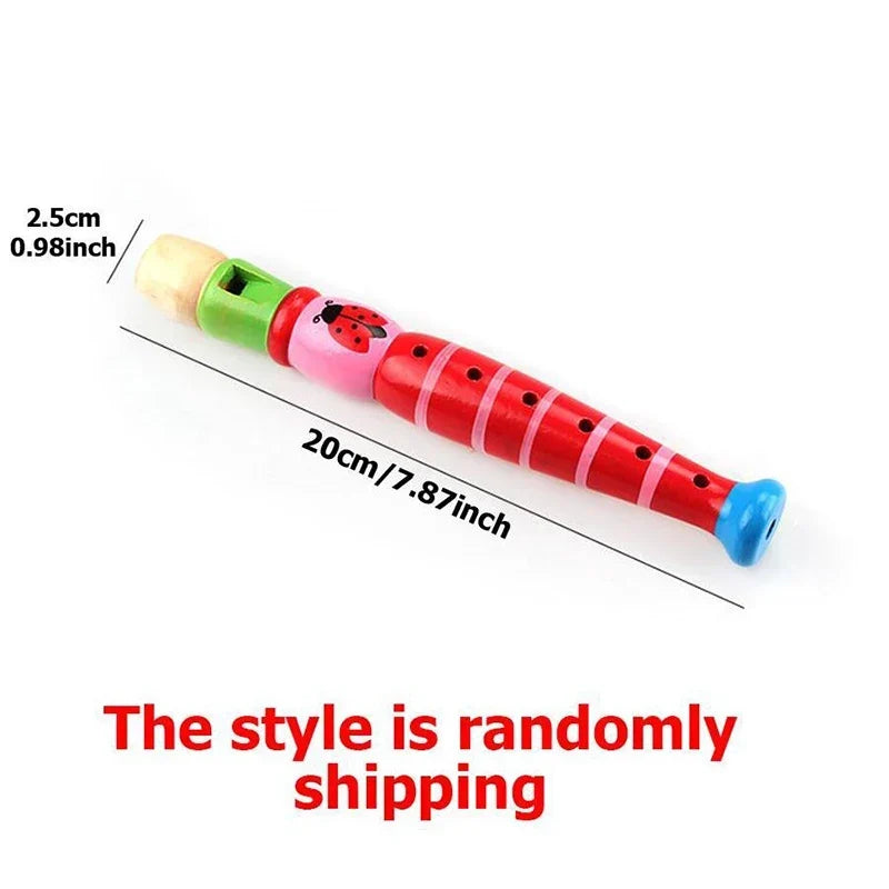 1Pc Wooden Cartoon Flute - 6-Hole Musical Toy for Kids