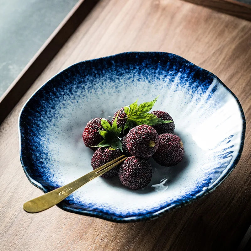 Japanese Ceramic Noodle Bowl Lotus Pattern Salad Bowl