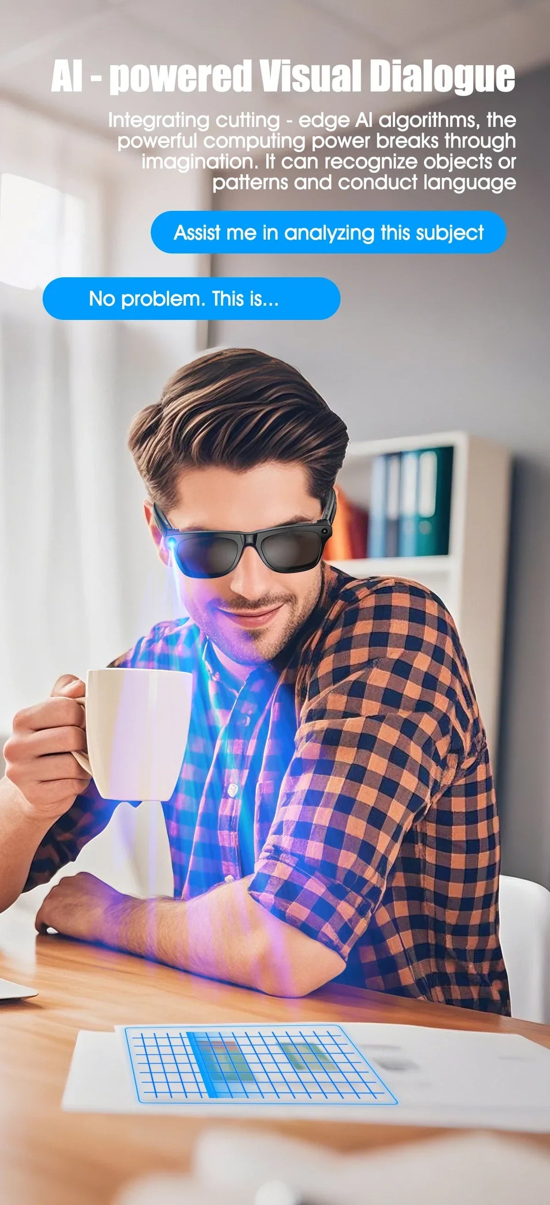 Smart AI Camera Glasses Bluetooth Call Voice Assistant