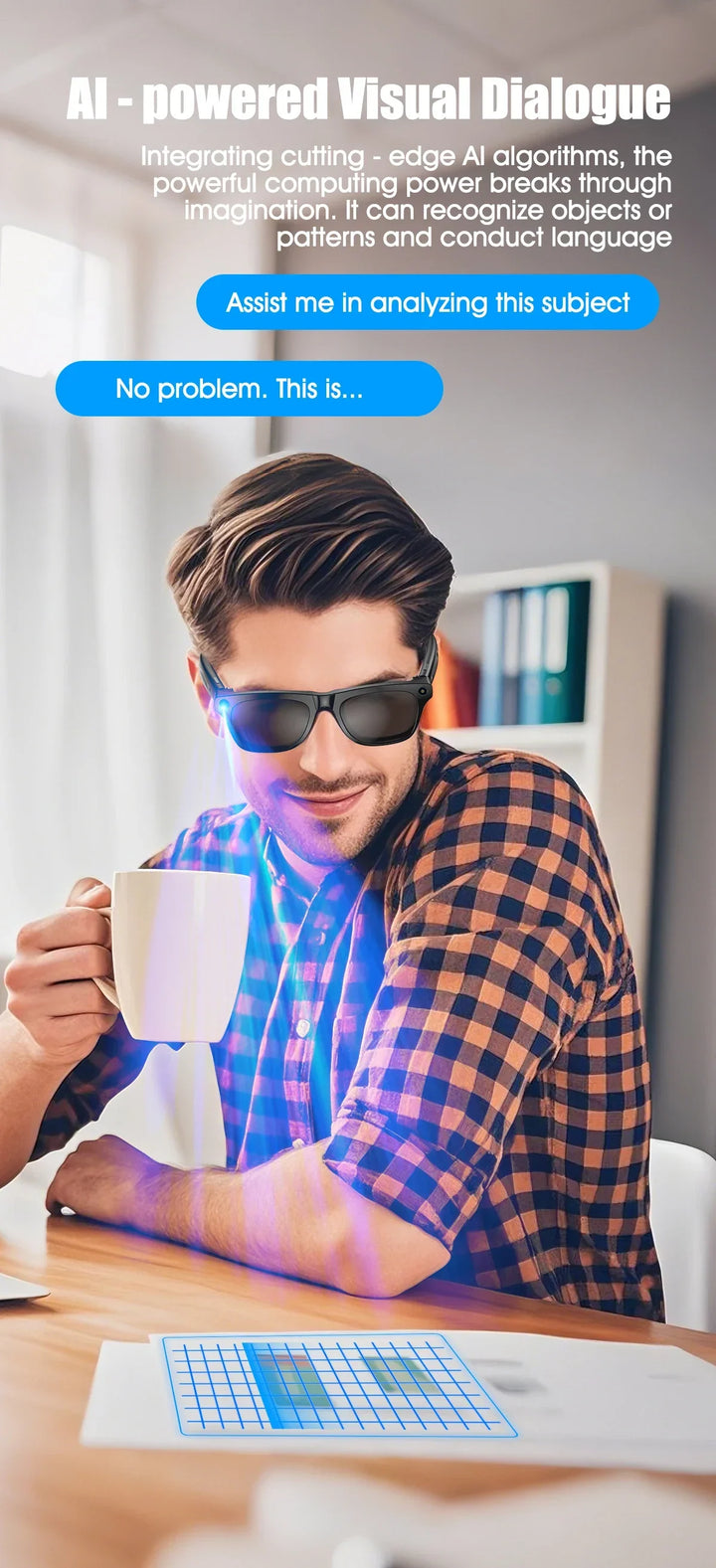 Smart AI Camera Glasses Bluetooth Call Voice Assistant