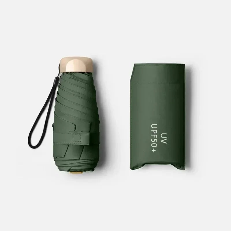 Mini Sun Umbrella Pocket Rain Umbrella - Vinyl Folding UV Protection Parasol Capsule