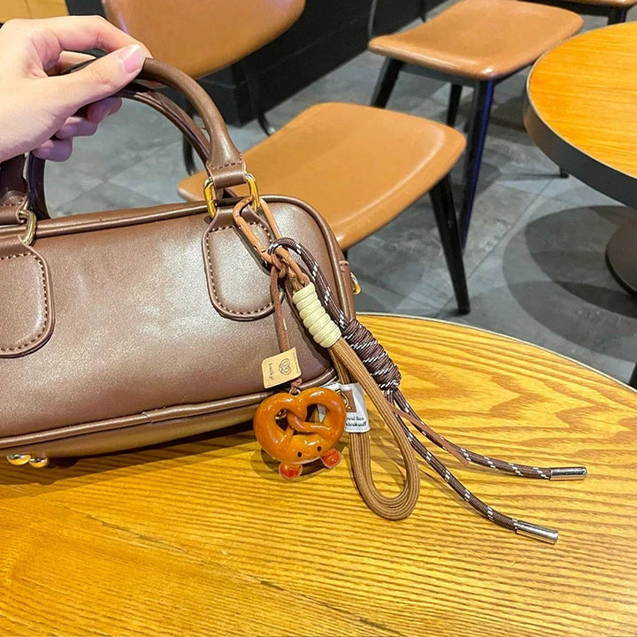 Woven Rope Bowknot Keychain With Cute Pastry Charms