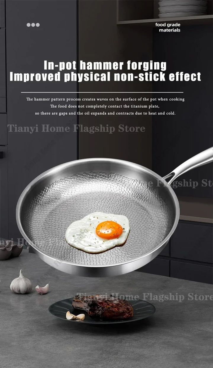 Titanium-Coated Stainless Steel Non-Stick Wok Pan – Gas and Induction Compatible Kitchen Cookware