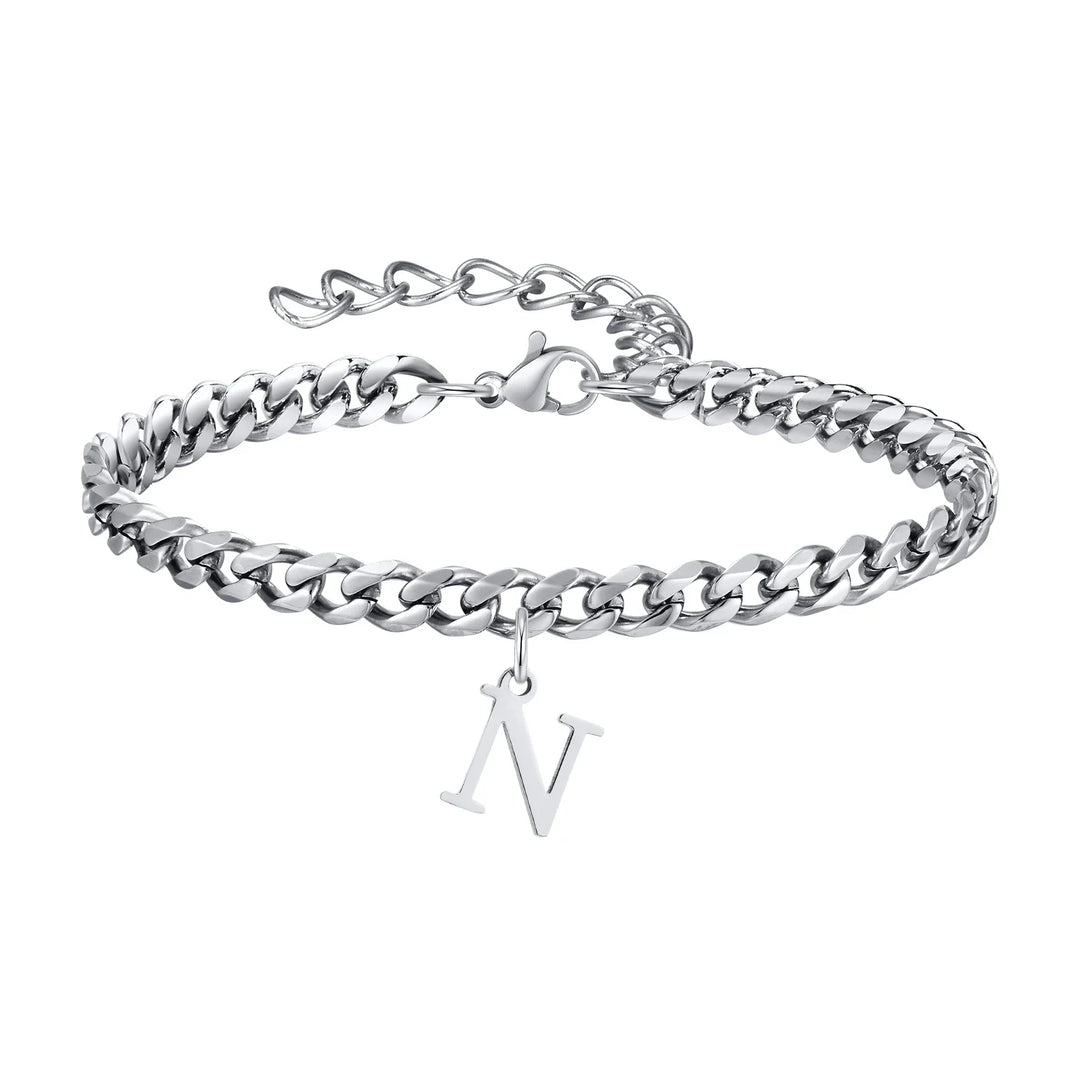 Initials Cuban Link Bracelet Stainless Steel Adjustable