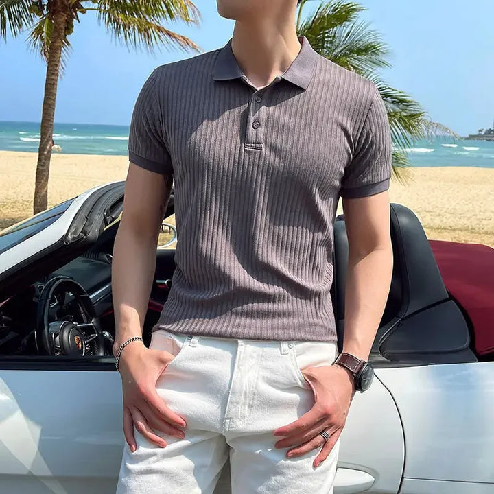 Breathable Silk Mesh Mens Polo Shirt, Short Sleeve with Ribbed Collar, Lightweight and Stylish for Summer