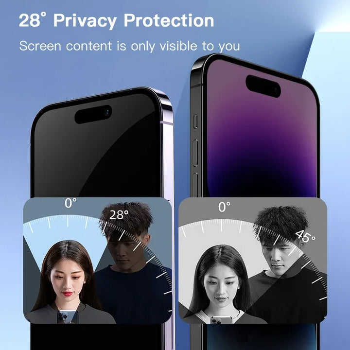 Privacy Tempered Glass Screen Protector for iPhone 16 15 14 13 12 - Anti-Spy Auto-Dust Removal Shield