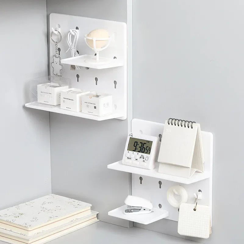 Punch-Free Wall Shelf Organizer with Home Organizers, No Drilling, Kitchen &amp; Bedroom Pegboard Holder