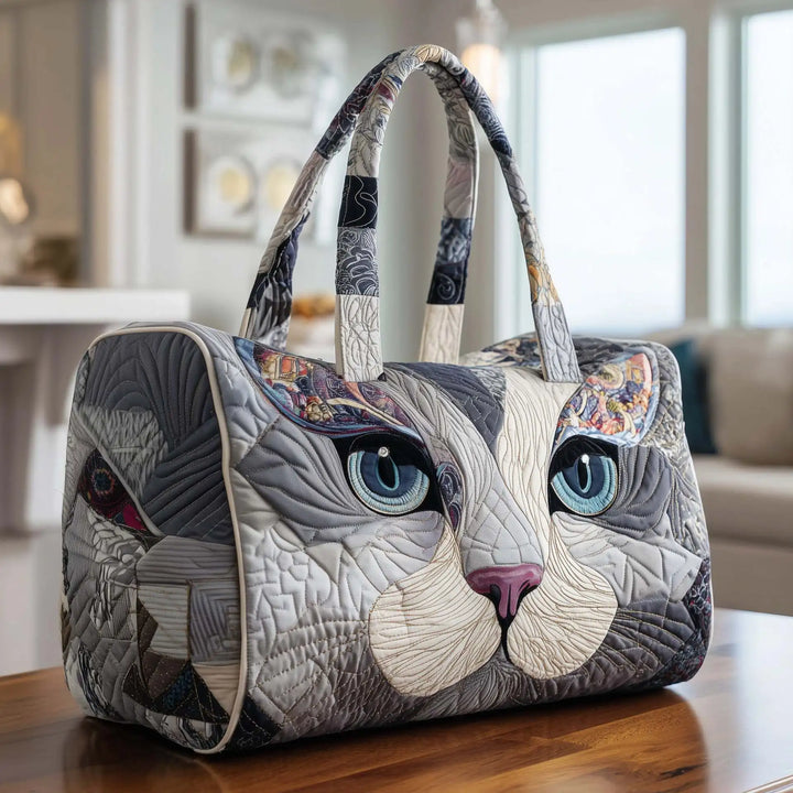 Soft Unisex Travel Tote - Quilted, Cat-Embroidered Fabric, For Beach, Hiking, Camping