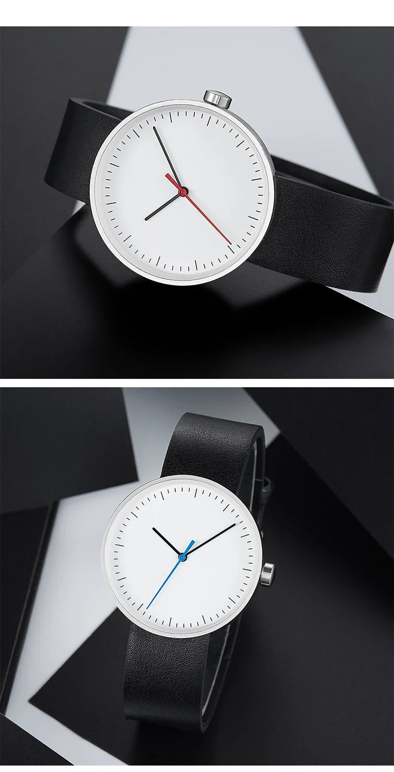Classic unisex quartz wristwatch – leather strap, round dial, minimalist everyday timepiece