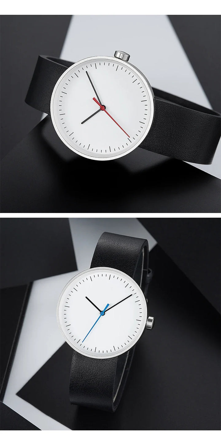 Classic unisex quartz wristwatch – leather strap, round dial, minimalist everyday timepiece