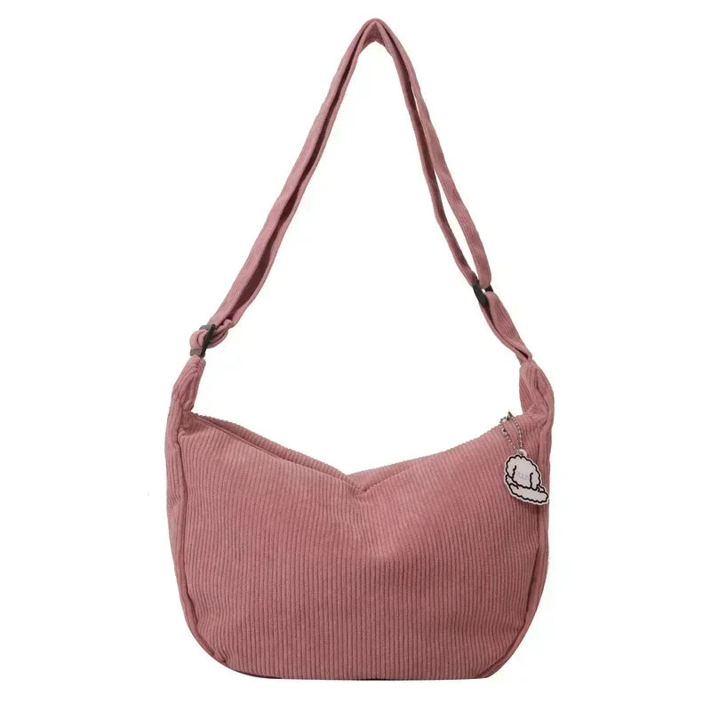 Corduroy Crossbody Bag Large Capacity Beige Shoulder Bag Fall 2026 Everyday Use