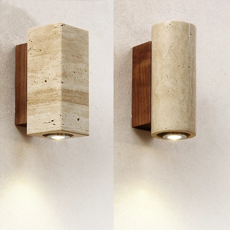 Japandi Yellow Marble LED Wall Sconce Wabi Sabi Bedside Light