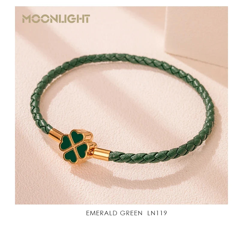 Four Leaf Clover Braided Leather Lucky Bracelet Gift