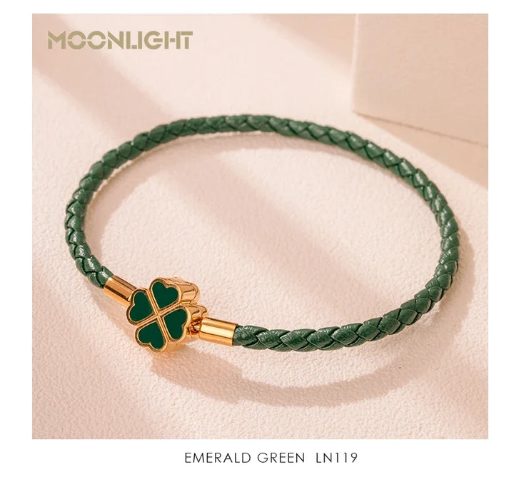 Four Leaf Clover Braided Leather Lucky Bracelet Gift