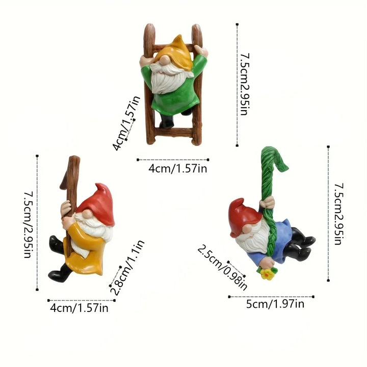 Garden Gnome Ornaments Set - 3pc Hanging Resin Dwarf Figurines For Mini Garden Micro Landscape Decor Outdoor Spring