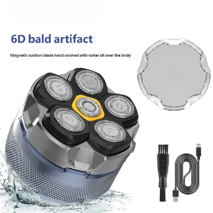 6D Electric Head Shaver for Men - Waterproof Magnetic Rotary Razor with LED Bald Head Hair Trimmer