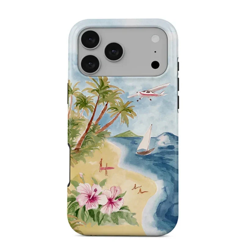 Tropical Ocean Double-Layer iPhone Case - PC TPU Cartoon Design Washable Cover for iPhone 11 to 17
