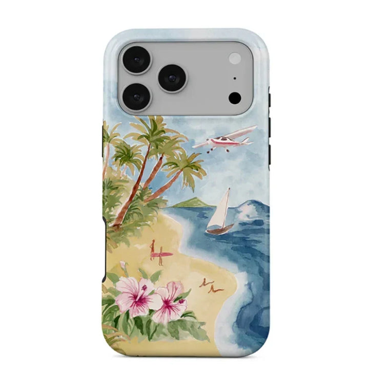 Tropical Ocean Double-Layer iPhone Case - PC TPU Cartoon Design Washable Cover for iPhone 11 to 17