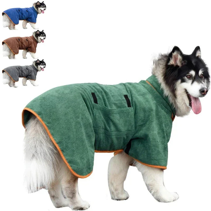Microfiber Dog Bathrobe Towel - Adjustable Absorbent Coat for Cats &amp; Dogs, Pet Grooming Care