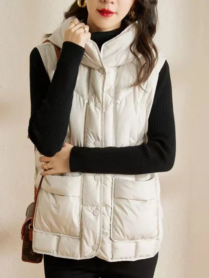 Lightweight Women’s Hooded Down Vest - Quilted Midlength