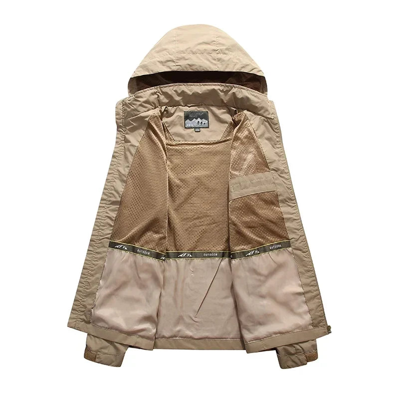 Waterproof Men Jacket- Hooded Windbreaker Polyester Camping