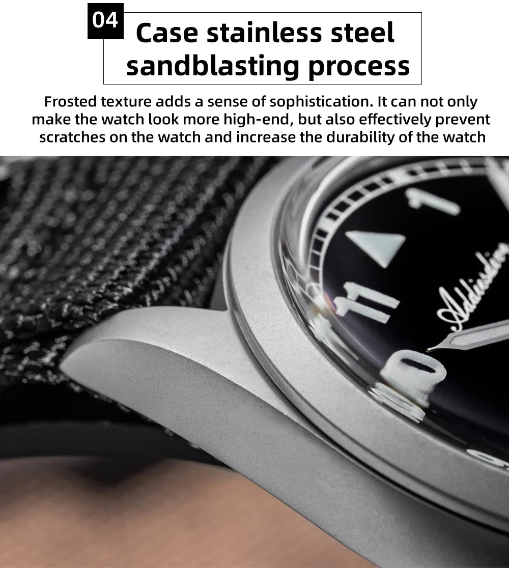 Waterproof Diver Quartz Watch Luminous Hands, Nylon Strap, 100m Water Resistance