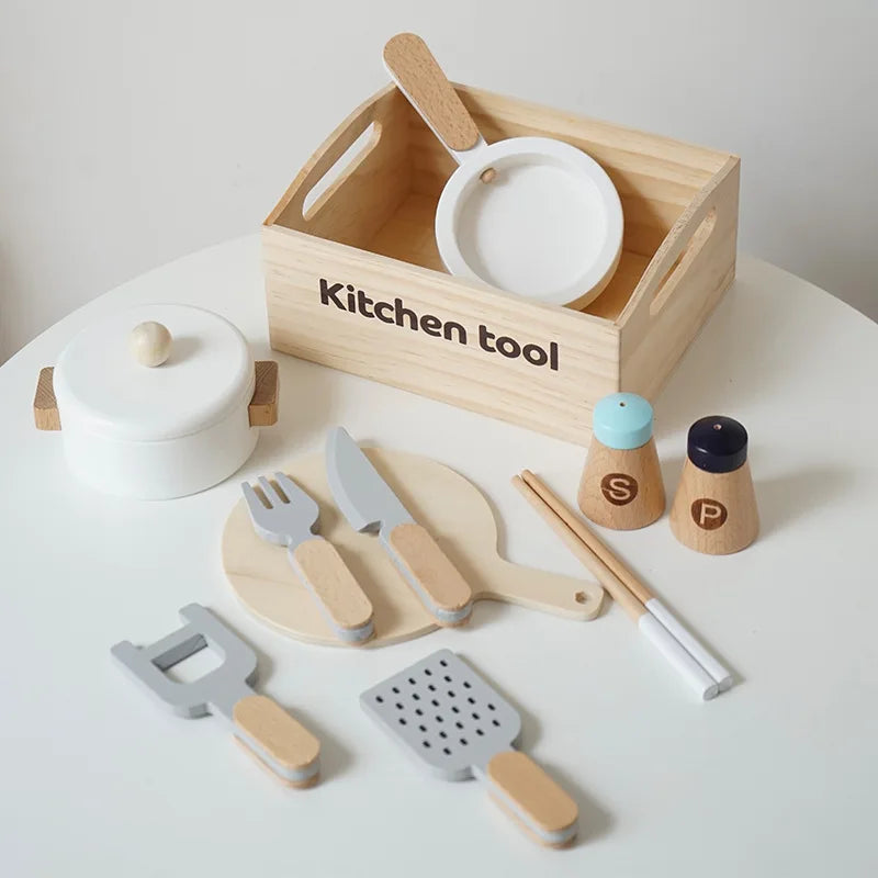 Wooden Kids Kitchen Playset with Cutting Food Accessories - Fruits, Vegetables &amp; Bakery Toys