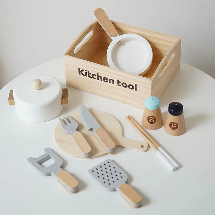 Wooden Kids Kitchen Playset with Cutting Food Accessories - Fruits, Vegetables &amp; Bakery Toys