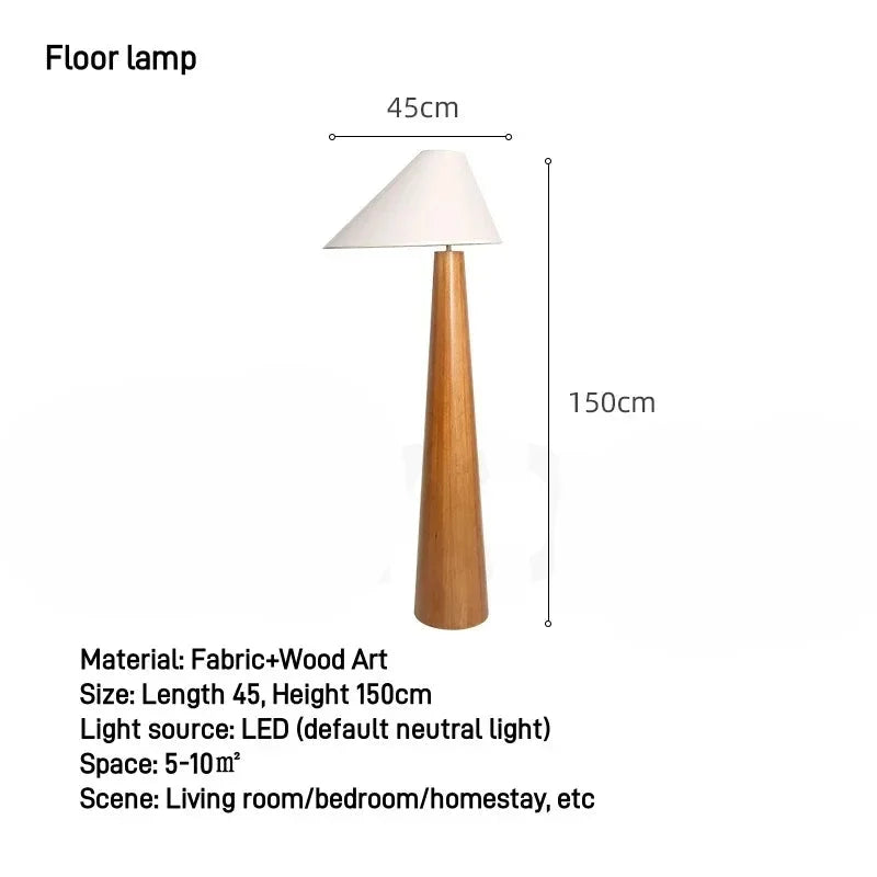 Japandi Conical Oak Floor Lamp Wabi Sabi Retro Lighting Home Decor