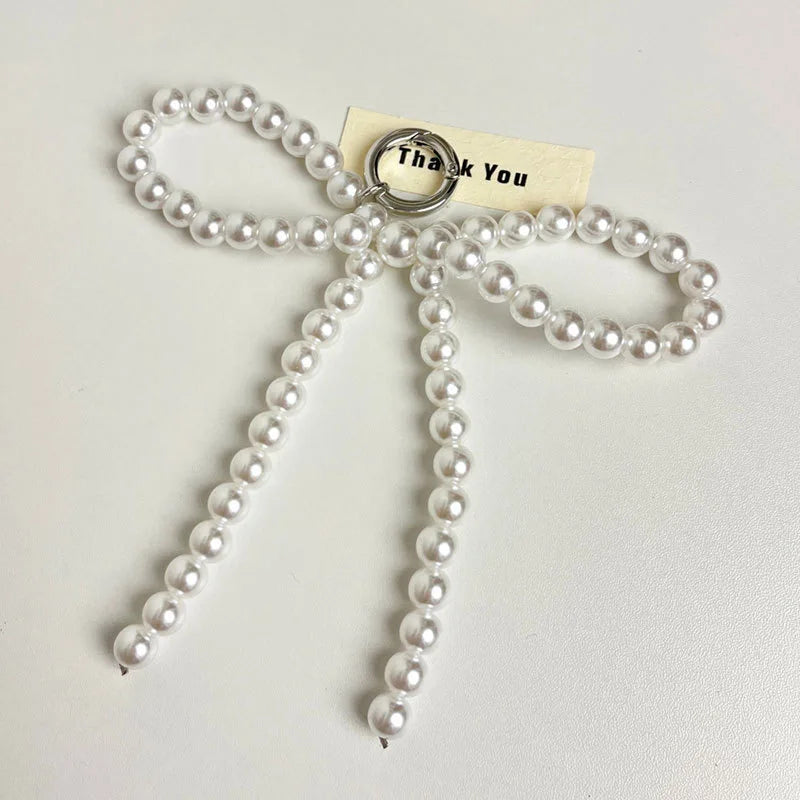 Beaded Pearl Bow Keychain Y2K Bag Charm Cute Gift Accessory
