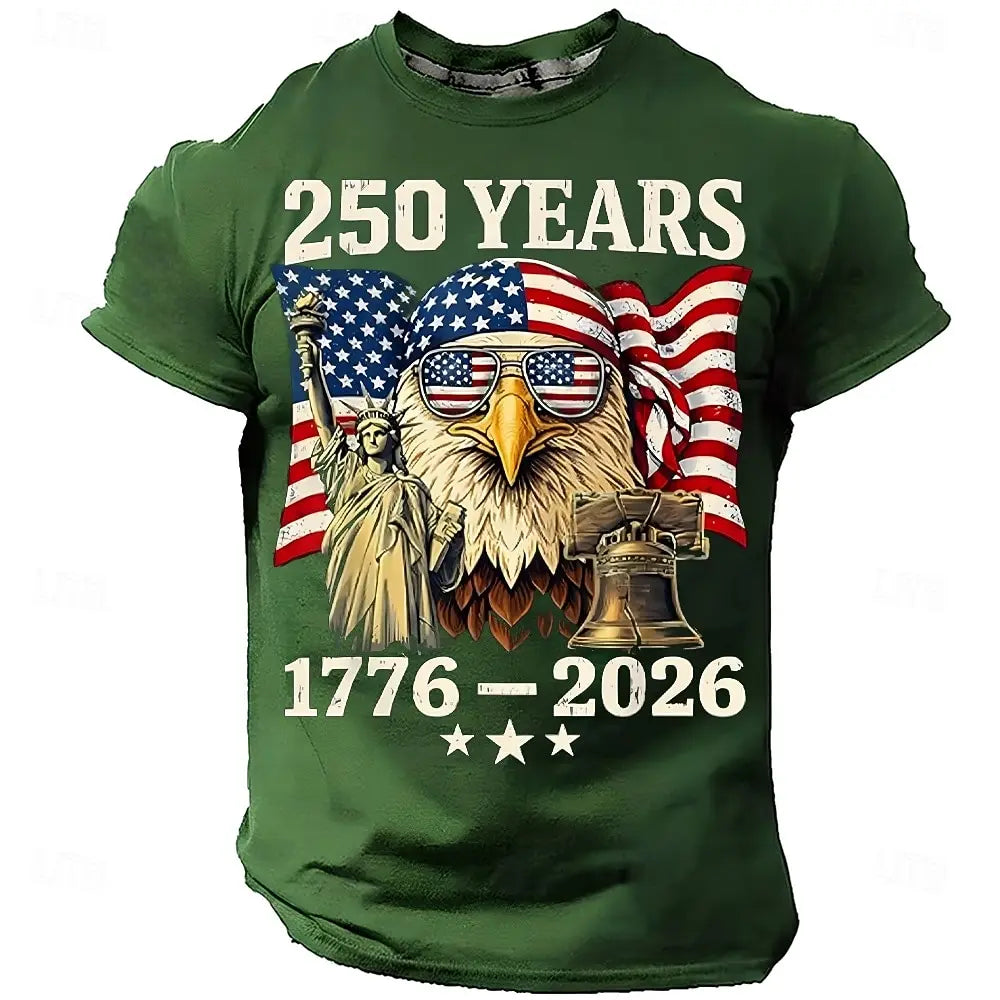 Soft unisex graphic tee - distressed flag print, 250-year design, durable cotton, casual everyday wear