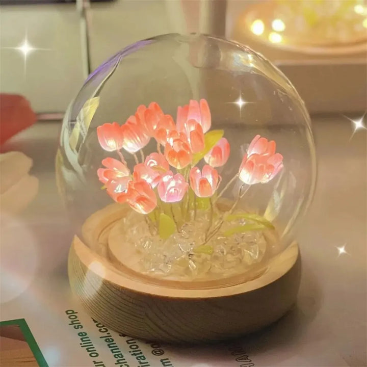 Handmade LED Tulip Flower Night Light - DIY Decorative Lamp for Bedroom, A Perfect Valentine&