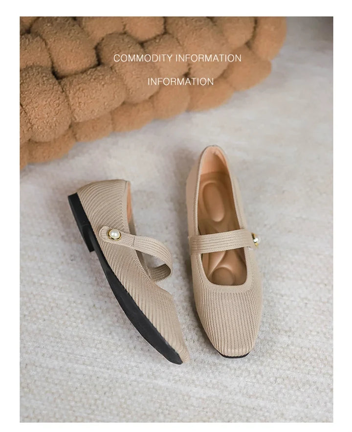 Stretchy Women Mary Jane Flats - Ribbed Knit For Spring