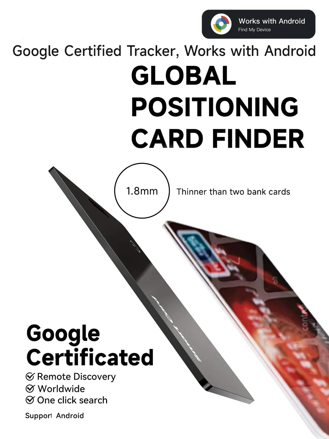 Smart Wallet Tracker Card IP68 Waterproof – Wireless Rechargeable Android Item Locator 2026