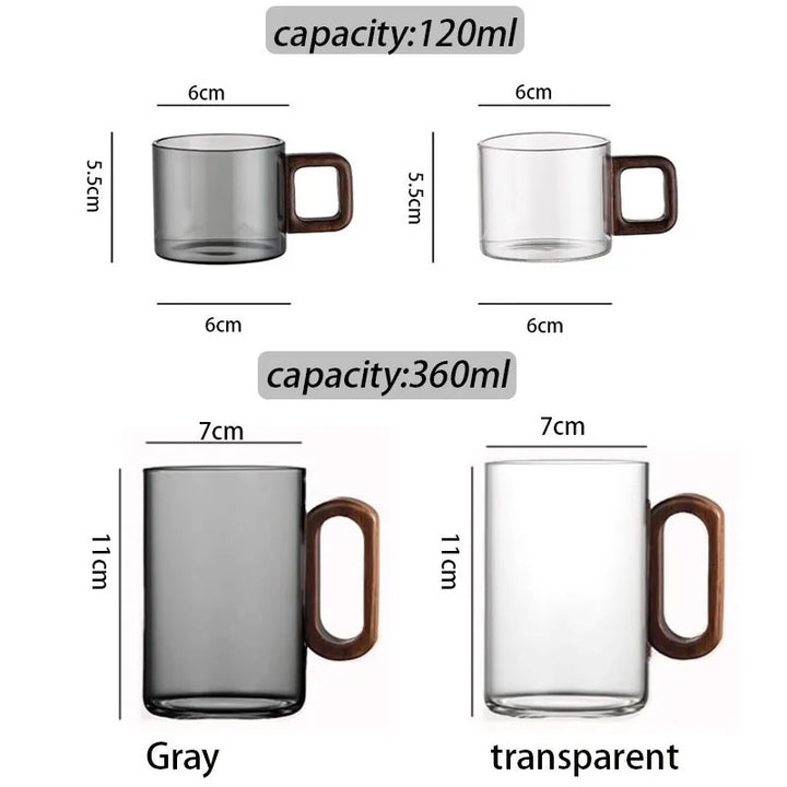 360ML High Borosilicate Glass Wood Tea Cup - Large Capacity Drinking Coffee Mug