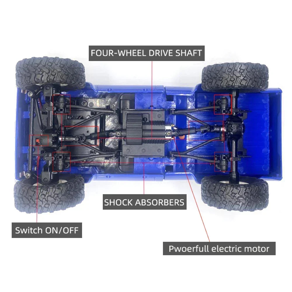 RC Car 1:16 Scale 4WD Rock Crawler Electric Off Road Buggy With LED Lights Gift For Kids 15-20 Min Run Time