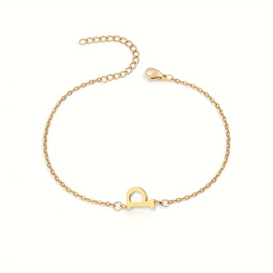 Initial Letter Bead Bracelet Thin Chain Minimalist Elegant