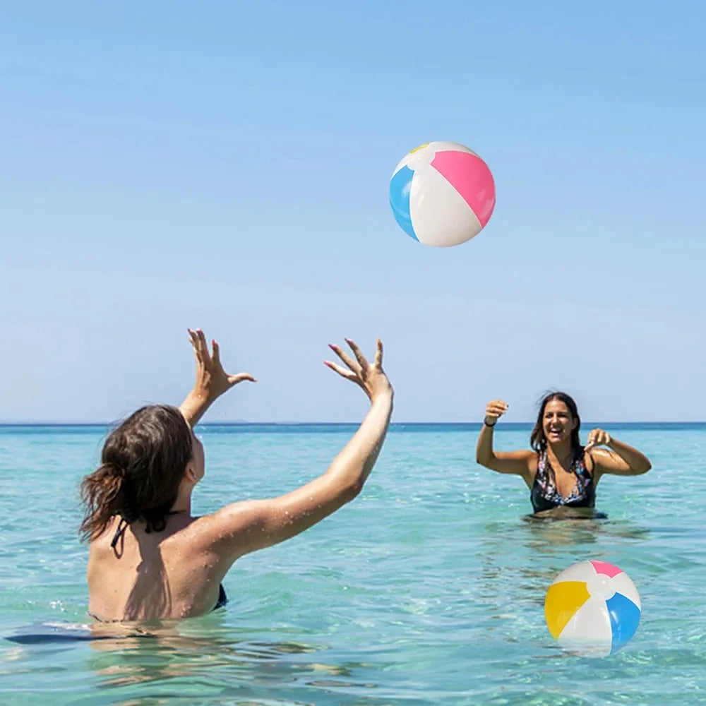 Inflatable Beach Ball 12/16 Rainbow Design for Summer Pool Parties, Water Games, and Outdoor Fun