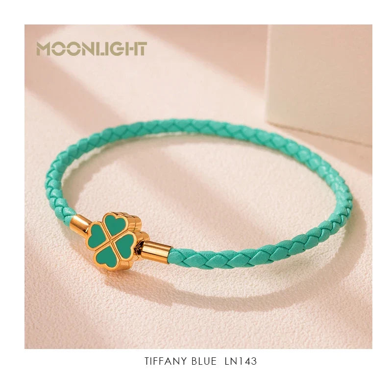 Four Leaf Clover Braided Leather Lucky Bracelet Gift