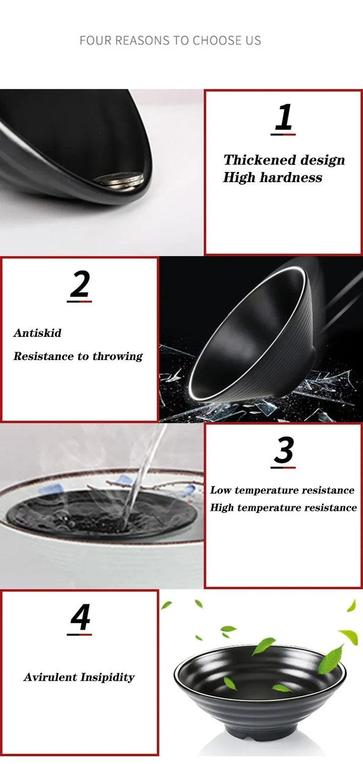 Ramen Bowl Black Plastic Japanese Style Noodle Bowl