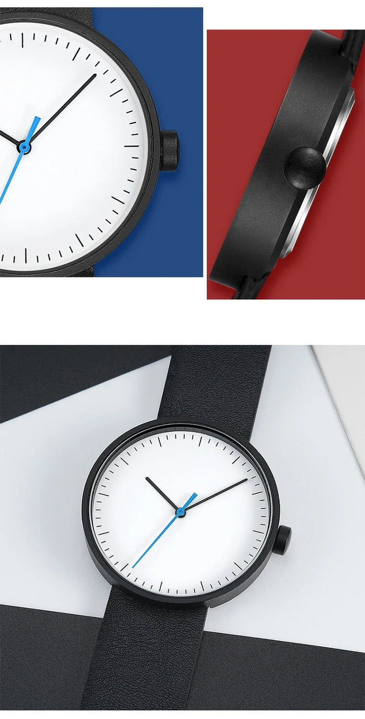Classic unisex quartz wristwatch – leather strap, round dial, minimalist everyday timepiece