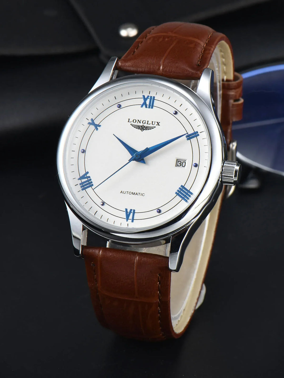 Automatic Watch Leather Strap Mechanical Date Waterproof