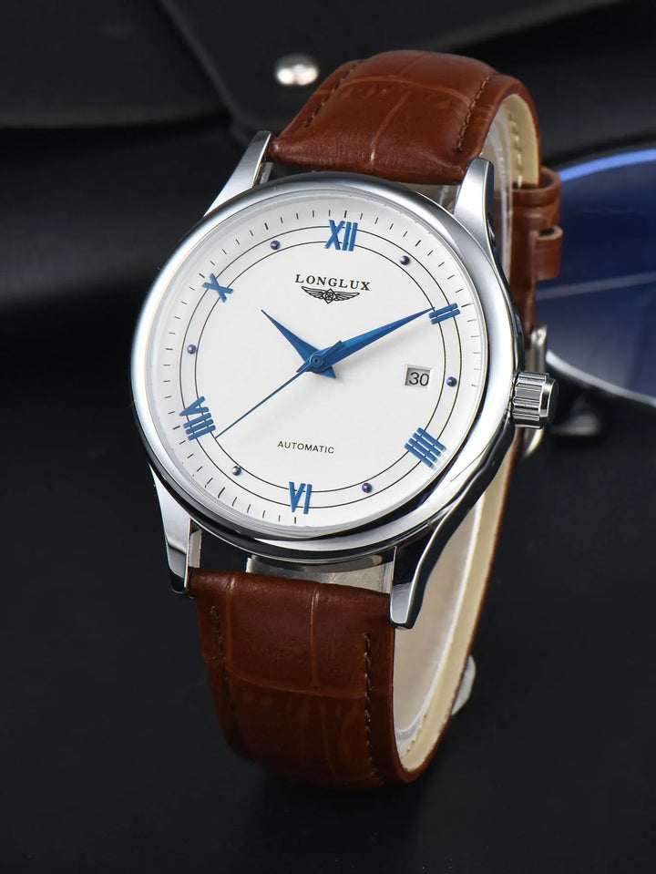 Automatic Watch Leather Strap Mechanical Date Waterproof