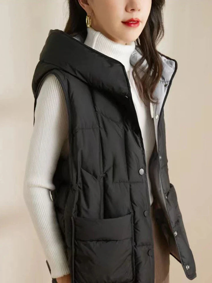 Lightweight Women’s Hooded Down Vest - Quilted Midlength