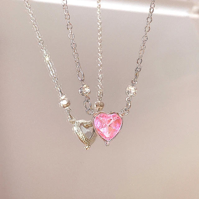 Zircon Pendant Necklace Pink Planet Heart Valentines Day Gift 2026 Aesthetic jewellery