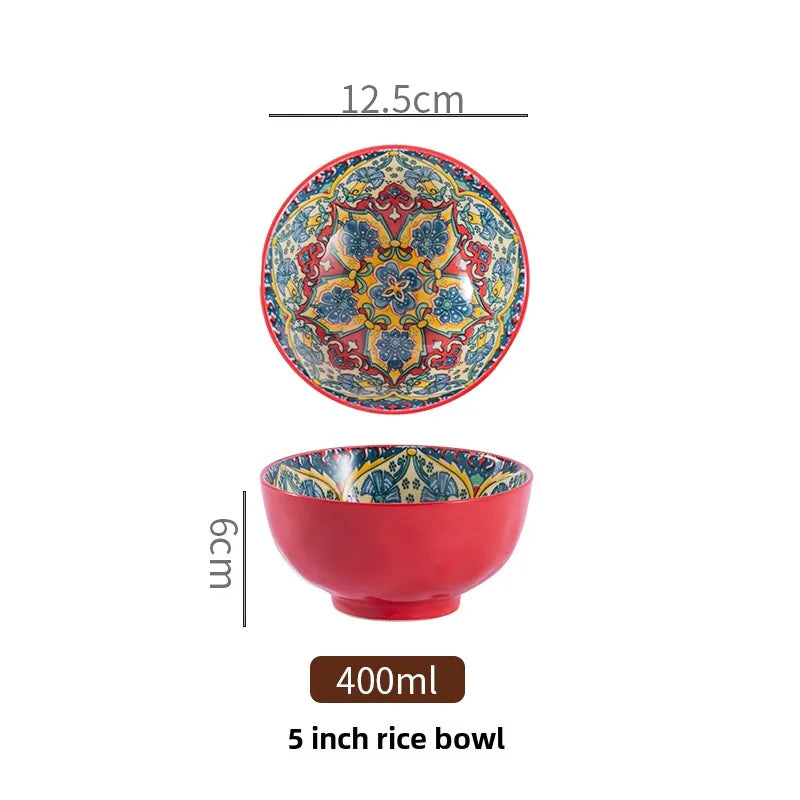 Bohemian Ceramic Rice Bowl Retro Noodle Bowl Kitchen Gift