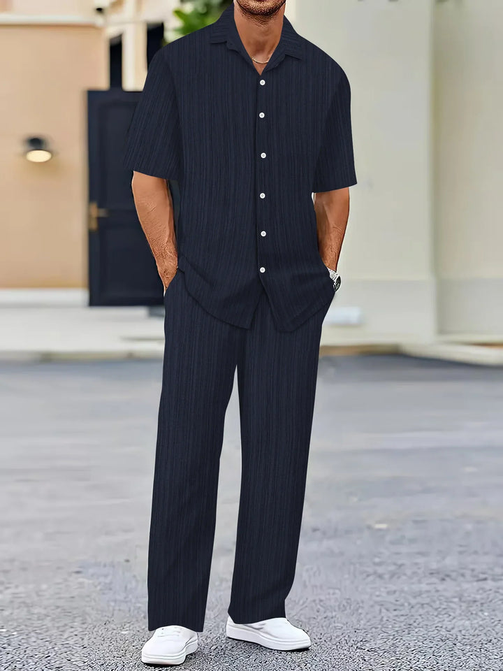 Lightweight Linen Shirt and Pants Set, Vertical Striped Design, Relaxed Fit for Casual and Semi-Formal Wear