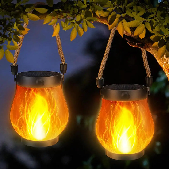 Solar Lantern Lights with Flickering Flame Effect for Outdoor Garden and Patio Decor, Dual Charging Modes, Waterproof Design